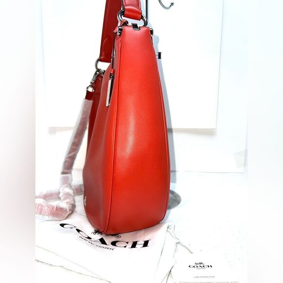 🔥🌷NEW! Coach NOMAD Hobo Handbag Burnished Leather Carmine Orange Msrp:$495.00 - Picture 4 of 11